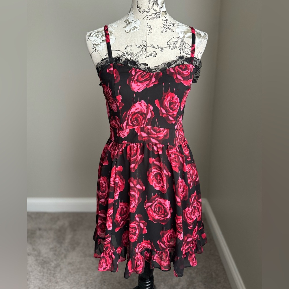 Royal Bones Gothic Emo Bleeding Roses Mini Dress